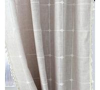 Amidoudou 1 Paire de Rideaux Semi-occultants en Coton et Lin avec Pompons, de Style Rustique pour Chambre à Coucher et Salon (Beige, 137 x 228 cm)