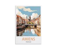 Amiens Poster de voyage vintage sur toile pour décoration d'intérieur, salon 30 x 45 cm