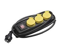 Amig 3306 - Socle IP44 Prise Terre câble 2m Interrupteur 3 Prises Noir Blister