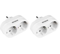 Amig - Adaptateur Schuko 2 Voies | Polycarbonate Durable | 250V, 10/16A, 2200W | Maison & Bureau | Compatible Multiprise Fine Plate | Blanc (Lot de 2)
