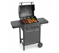 Amig - Barbecue à gaz IGNIS 3+1-117 x 55 x 110 cm - Surface de cuisson 54 x 38 cm - Avec thermomètre, plateau latéral et roues - Grille en acier - Noir