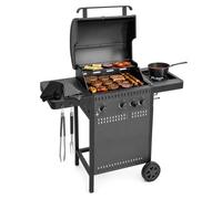 Amig - Barbecue à gaz IGNIS 3+1 (3 brûleurs + 1 latéral) - 117 x 55 x 110 cm - Surface de cuisson 54 x 38 cm - Avec thermomètre, tablettes latérales, roues et grille en fonte - Noir