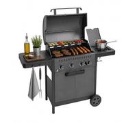 Amig - Barbecue à gaz IGNIS 4+1 (4 brûleurs + 1 latéral) - 123 x 55 x 110 cm - Surface de cuisson 60 x 38 cm - Avec thermomètre, tablettes latérales, roues et grille en fonte - Noir