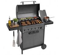 Amig - Barbecue à gaz IGNIS 6+1 (6 brûleurs + 1 latéral) - 135 x 55 x 110 cm - Surface de cuisson 72 x 38 cm - Avec thermomètre, tablettes latérales, roues et grille en fonte - Noir