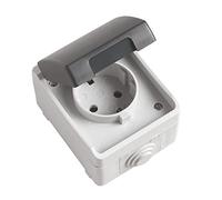 Amig - Base de prise Schuko étanche IP54 | Anti-humidité pour extérieur/intérieur | Max 230 V, 3680 W | Pour terrasses, jardins, garages | Multicolore, Polycarbonate