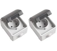 Amig - Base de prise Schuko étanche IP54 | Anti-humidité pour extérieur/intérieur | Max 230 V, 3680 W | Pour terrasses, jardins, garages | Multicolore, Polycarbonate (Lot de 2)