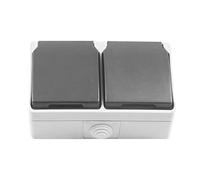 Amig - Base Schuko étanche double avec couvercle | Protection IP54 | 16 A 230 V pour utilisation extérieure | Polycarbonate durable | Patio et jardin, gris, polycarbonate (PC)