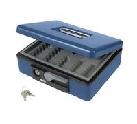 Amig - Boîte de débit | Coffre-fort pour argent, billets et pièces | Avec plateau porte-monnaie et 2 clés | Couleur bleue | Acier | 230 x 185 x 80 mm