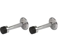 Amig - Butée pour portes de passage | Diamètre 19 x 75 mm | Modèle 601 | Laiton | Finition chromée brillante | Caoutchouc noir | Placement mural | Comprend des supports pour l'installation (Lot de 2)