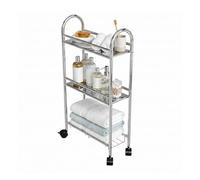 Amig - Chariot de Rangement pour Salle de Bain Mod. Brisa - 3 Niveaux - Fabriqué en Acier - Couleur argentée - avec Roues - pour Petits espaces - 40,5 x 14,5 x 77 cm