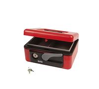 Amig - Coffre-fort | Coffre de Sécurité pour Argent, Billets et Pièces de Monnaie | Avec Plateau à Monnaie | Ouverture Automatique avec Poignée et Clé | Couleur Rouge | Acier | 165 x 125 x 80 mm
