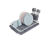 Amig - Égouttoir Ezzik - 41,7 x 28,7 x 6 cm - Aluminium et Plastique - Couleur Gris - Égouttoir avec Plateau d'Égouttage et Support pour Couverts - Capacité pour 8 Assiettes, Verres et Couverts