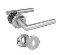 Amig - Ensemble de Poignées avec Rosace et Clé à Gorge - 136 x Ø19 mm - Design Élégant et Simple - Argent Mat - Acier Inoxydable - Usage Intérieur et Extérieur