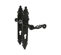 Amig - Jeu de poignées | Plaque martelée | 280 x 45 mm | Bocallave à 72 mm | Idéal pour accroître la confidentialité d'un séjour | Plaque en acier et poignée Zamak noir