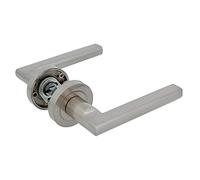 Amig - Ensemble de poignées de porte - Rosace en zamak Ø52 mm - Poignée en aluminium 120 mm - Axe carré 8 mm - Nickel brossé