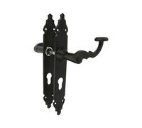 Amig - Ensemble de poignées Mod. 100PB | 280 x 44 mm | Poignée en Zamak avec plaque en acier | Finition noire | Inclut une rosace Europrofil | Carré de 8 mm | Style Rustique Forgé à la Main