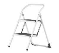 Amig - Escabeau Pliant - Tabouret en Acier avec 2 marches antidérapantes - Dimensions : 77 x 59 x 48 cm - Charge maximale : 150 kg - Finition Blanche avec Protections Noires