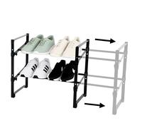 Amig - Étagère à Chaussures Extensible à 2 Niveaux Tötem - 45,5~80 x 24 x 39,5 cm - Idéal pour entrée ou Chambre - Organisateur pour 12 Paires de Chaussures - Acier et Plastique PP - Noir