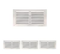 Amig - Grille de ventilation rectangulaire en Aluminium avec moustiquaire | Grilles d'aération pour sortie d'air | Idéal pour plafonds | Dimensions : 100 x 200 mm | Couleur: Argent (Lot de 4)