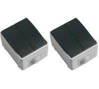 Amig - Interrupteur Double Étanche IP54 | 10A, 230V, 2300W | Polycarbonate Résistant pour Extérieur et Intérieur | Idéal Terrasses et Jardins, Gris, Polycarbonate (Lot de 2)