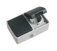 Amig - Interrupteur Étanche IP54 + Base Schuko | 230V 10A/16A | Extérieur Intérieur | Polycarbonate Gris, Multicolore, Polycarbonate