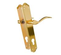 Amig - Jeu de poignées avec plaque pour porte - 256 x 48 mm - Entraxe de 85 mm - Plaque en acier et poignée en aluminium - Carré de 8 mm - Laiton mat - Modèle BETA - Vis anti-effraction incluses