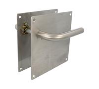 Amig - Jeu de poignées avec plaque pour porte | Mod. 4C | Acier inoxydable 18/8 | 180 x 180 mm | Carré de 8 mm | Argenté mat