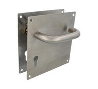 Amig - Jeu de poignées avec plaque pour porte | Poignée avec serrure à clé à 70 mm | Mod. 3CB70 | Acier inoxydable 18/8 | 180 x 180 mm | Carré de 8 mm | Argenté mat