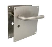 Amig - Jeu de poignées avec plaque pour porte | Poignée avec trou pour verrou à 47 mm | Mod. 4CW47 | Acier inoxydable 18/8 | 180 x 180 mm | Carré de 8 mm | Argenté mat