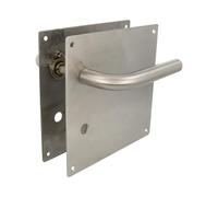 Amig - Jeu de poignées avec plaque pour porte | Poignée avec trou pour verrou à 70 mm | Mod. 4CW70 | Acier inoxydable 18/8 | 180 x 180 mm | Carré de 8 mm | Argenté mat