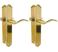 Amig - Jeu de poignées avec plaque pour porte | Poignée Mod. BETA | Fabriquée en acier | 256 x 48 mm | Carré de 8 mm | Laitonné mat (Lot de 2)