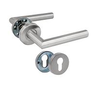 Amig - Jeu de Poignées avec Rosace pour Portes | 136 x Ø19 mm | Design Élégant et Simple | Idéal pour votre maison ou bureau | Acier Inoxydable | Argenté Mat | Inclut Entrée de Clé pour Cylindres