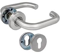 Amig - Jeu de poignées de porte avec rosace - Mod. 3RBX - 140 x Ø19 mm - Carré de 8 mm - Design élégant et simple - Acier inoxydable argenté mat