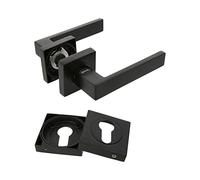 Amig - Jeu de poignées de porte Mod. - Poignées avec ressort de rappel pour portes - Utilisation confortable et durable - Rosace Ø 65 mm - Zamak - Finition noire