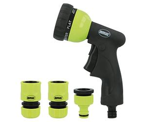 Amig - Kit D'Irrigation | 4 Composants | 1 Pistolet D'Irrigation 7 Modes, 1 Adaptateur Réducteur Pour Robinet Et 2 Raccords Rapides De 1/2" Et 3/4" Fonction D'Arrêt | Vert Pistache Et Noir