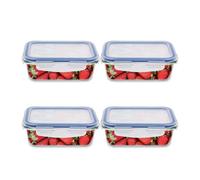 Amig - Lot de 4 Conteneurs hermétiques en verre | Couvercle avec valve et silicone | Micro-ondes et four | Idéal pour repas nomades | Rectangulaire et empilable, Transparent, 840 ml, Verre