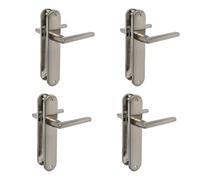 Amig - Lot de 4 ensembles de poignées avec plaque en acier pour portes - Modèle MAI PB - 240 x 45 mm - Carré de 8 mm - Design élégant et épuré - Sans trou de clé - Aluminium nickel brossé