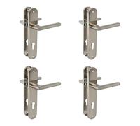 Amig - Lot de 4 ensembles de poignées avec plaque en acier pour portes - Modèle MAI PB85 - 240 x 45 mm - Carré de 8 mm - Design élégant et épuré - Avec trou de clé - Aluminium nickel brossé