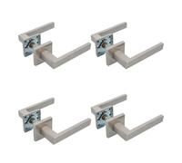 Amig - Lot de 4 ensembles de poignées avec rosace pour portes intérieures - Modèle SUKI - 54 x 54 mm - Carré de 8 mm - Design élégant et épuré - Acier inoxydable finition argent mat