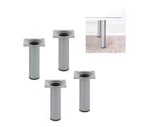 Amig - Lot de 4 Pieds Ronds pour Meuble - Ø3 x 40 cm - Acier - pour Tables Basses, Tables de Chevet, Commodes - Embout Anti-Rayures - Résistants - Argent - Visserie Incluse