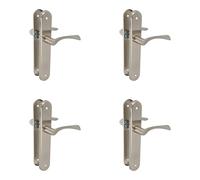Amig - Lot de 4 poignées argentées avec plaque ovale en acier et poignée en zamak finition chromée mate pour portes de passage intérieures - 237 x 40 mm - Manivelle 120 mm - Vis incluses