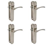 Amig - Lot de 4 poignées de porte avec plaque en acier - Modèle ISHI PB - 240 x 45 mm - Carré de 8 mm - Design élégant et épuré - Sans trou de clé - Finition nickel-aluminium brossé