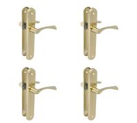 Amig - Lot de 4 poignées dorées avec plaques ovales en acier et poignée de tirage en zamak finition laiton verni pour portes intérieures de passage - 237 x 40 mm - Béquille 120 mm - Vis incluses