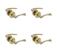 Amig - Lot de 4 poignées dorées avec rosace ronde | Poignée en zamak | Pour portes de passage intérieur | Rosace Ø52 mm | Vis incluses