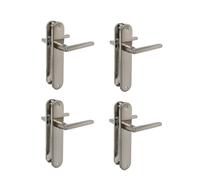 Amig - Lot de 4 poignées sur plaque Mod. MAI PB - Pour portes intérieures - Carré de 8 mm - Plaque 240×45 mm - Aluminium - Finition nickel brossé