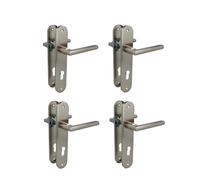 Amig - Lot de 4 poignées sur plaque Mod. MAI PB85 - Pour portes intérieures - Carré de 8 mm - Entraxe de clé 85 mm - Plaque 240×45 mm - Aluminium - Finition nickel brossé