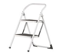 Amig - Petit escabeau de 2 marches | Tabouret Pliable | Dimensions : 77 x 59 x 48 cm | Escabeau avec Deux marches antidérapantes | Poids Maximum 150 kg | Acier | Blanc et Noir