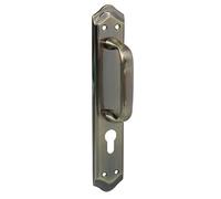 Amig - Poignée avec plaque en laiton pour porte Mod.BETA | 256 x 48 mm | Bocallave : 85 mm | Poignée avec finition effet cuir | Avec vis traversantes anti-vol