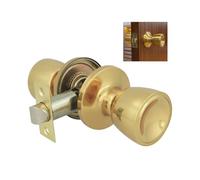 Amig - Poignée de Passage en Forme de Coupe | Ensemble de Poignées double | Laiton | Serrure d'Entrée 60/70 mm | Visserie Incluse | Pour Portes en Bois | Serrure à Bec-de-Cane Carré | Poli
