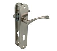 Amig - Jeu de poignées avec plaque d'acier pour porte | Mod. ISHI PB85 | 240 x 45 mm | Carré de 8 mm | Design élégant et simple | Avec embout en aluminium brossé